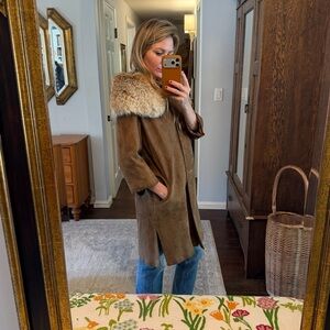 Rare Vintage Brown Suede Coat with Fur Collar